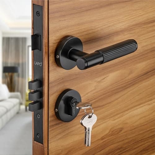 LAPO Premium Brass Door Security Lock Set for Home | 50x85 Lock Body | 70mm Cylinder | Works with Left-Right Doors| Ideal for 30–50mm Doors | 3 Brass Keys | Black Finish | 3 Years Warranty | Ro-2200