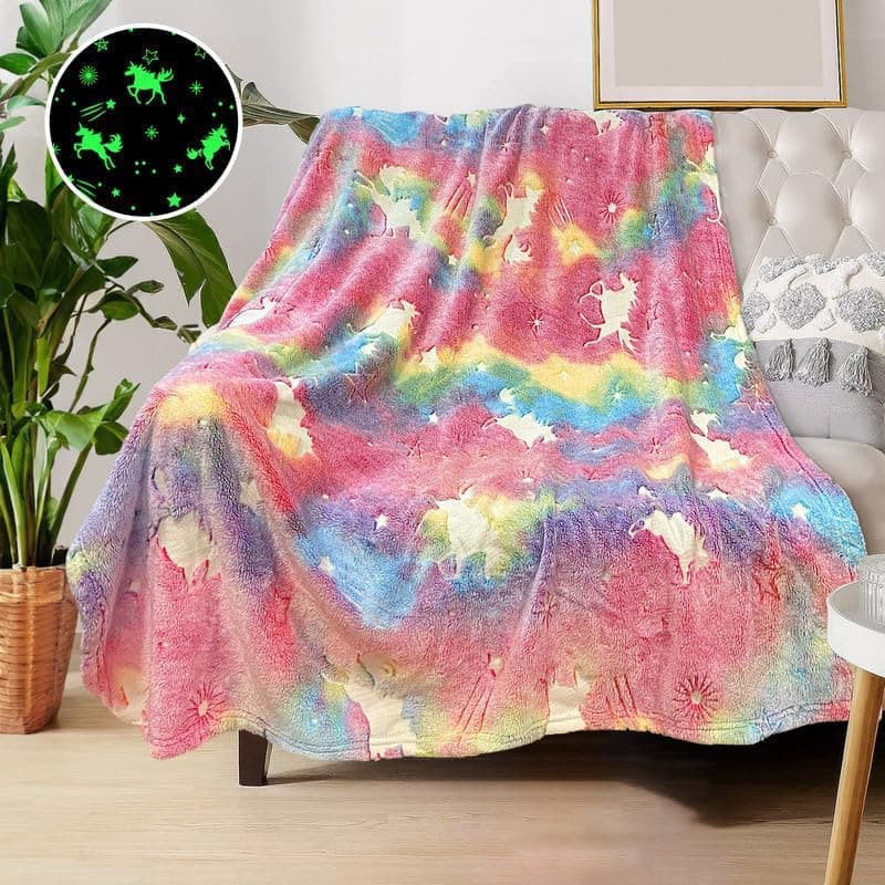 EXILOM Glow in The Dark Blanket for Kids, 200x152 Cm, Unicorns Gifts for Girls, Soft Kids Blankets for Christmas Birthday, Cozy & Warm All-Season Glow Blanket Ideal Gift for Boys & Girls (Pink)