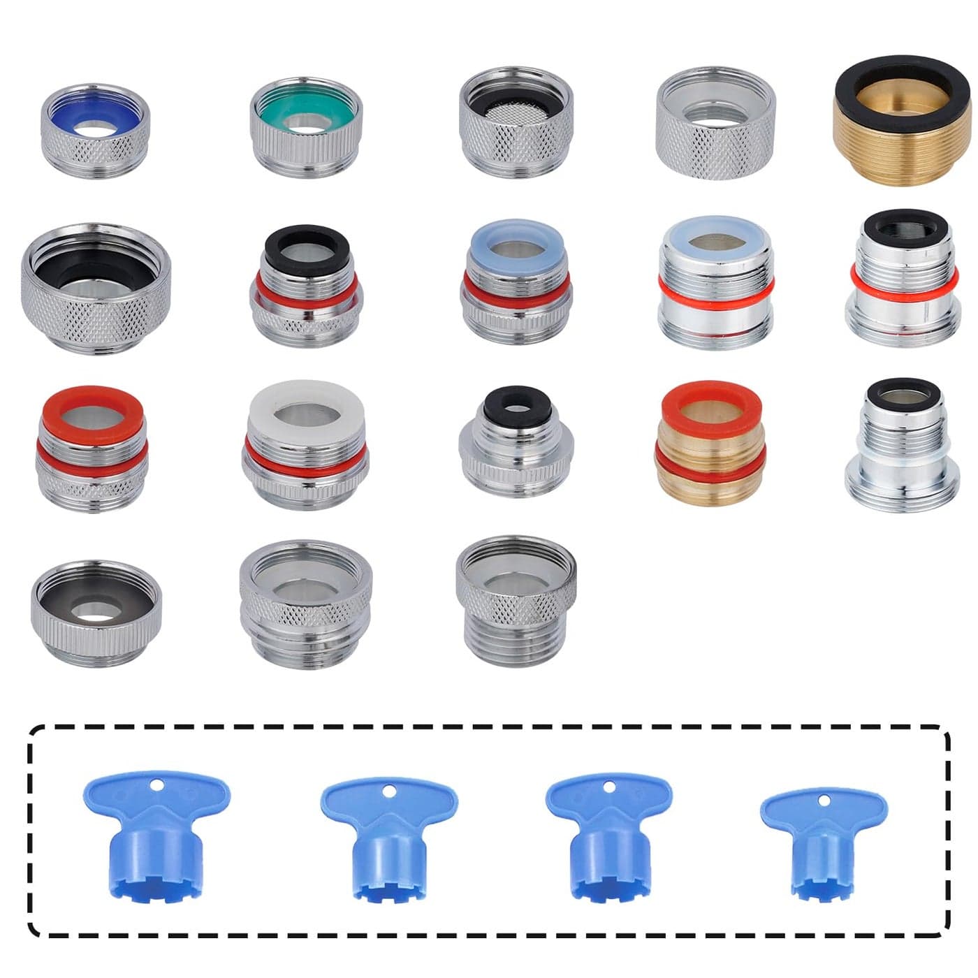 18pcs Faucet Adapter Kit Brass Faucet Aerator Adapter Set Male Female Sink Faucet Adapter Converter to Garden Hose Standard Hose in RV Apply on Both Removable and Insert Aerator