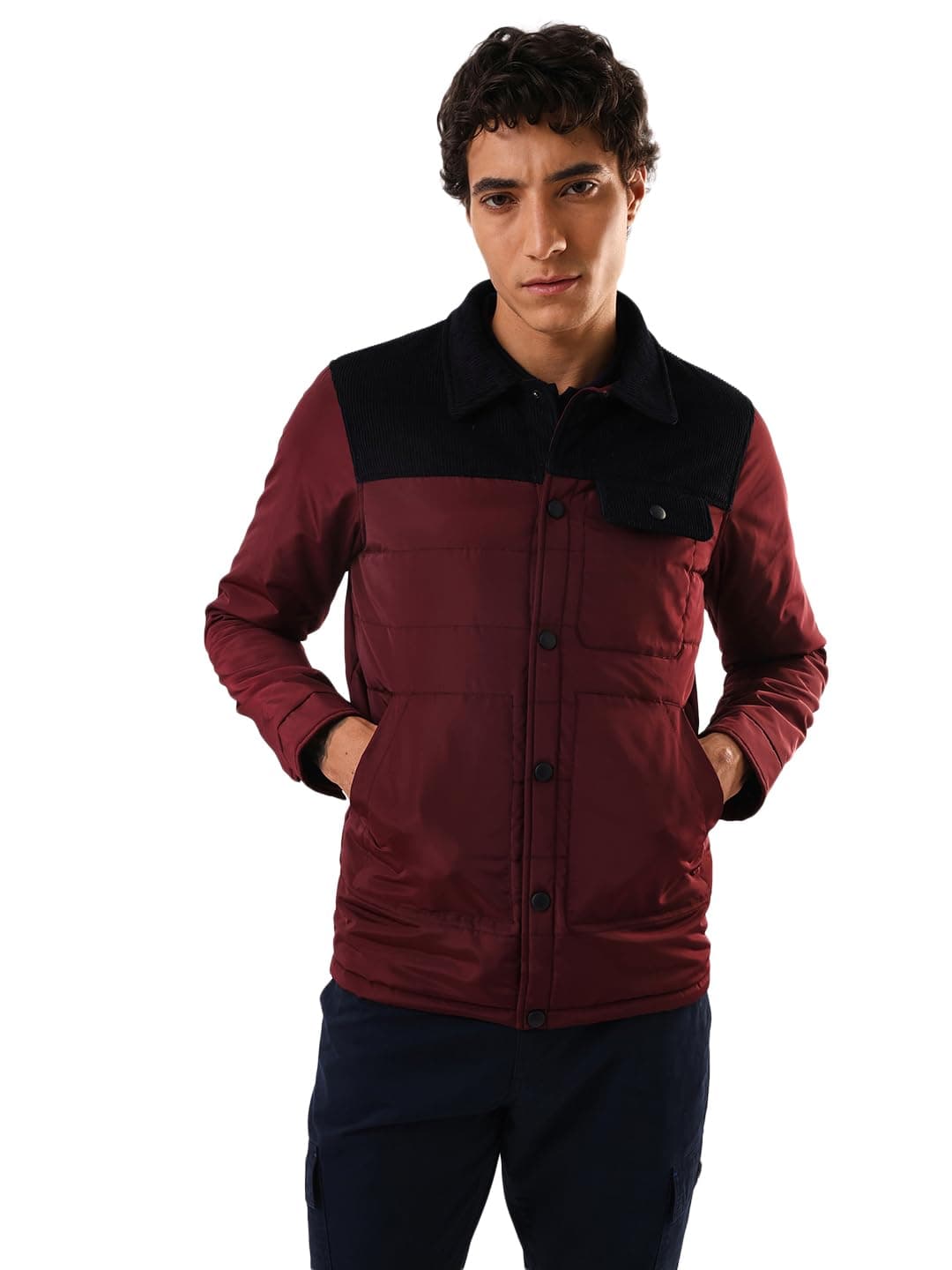Dennis Lingo Men's Colourblocked Spread Collar Full Sleeves Puffer Jacket