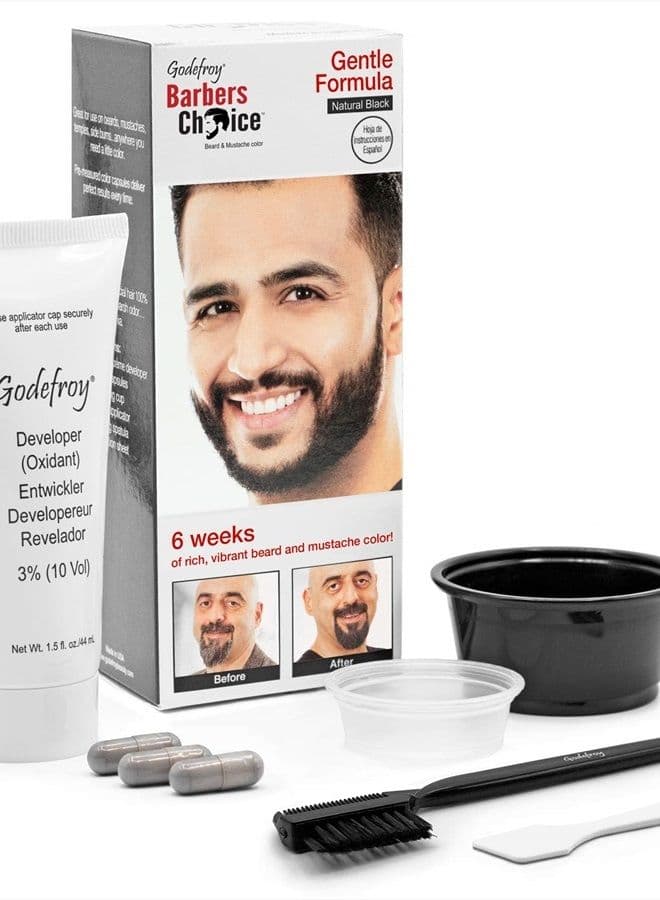 Barbers Choice 3 Application Beard and Mustache Dye For Men, 6 weeks of Cover For Gray Facial Hair, Natural Black