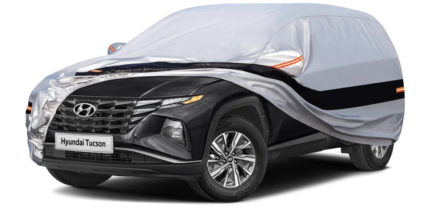 Holthly 10 Layers SUV Car Cover Custom Fit for Hyundai Tucson (2004-2024) Waterproof All Weather for Automobiles, Outdoor Full Cover Rain Sun UV Protection.Silver