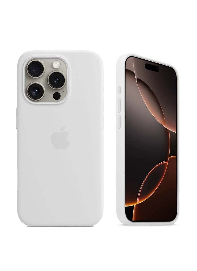 Apple iPhone 16 Pro 2024 Premium Soft Liquid Silicone Case Cover – White – Ultra-Slim Shockproof Protective Case with Microfiber Lining, Matte Anti-Fingerprint Finish, MagSafe & Wireless Charging Compatible