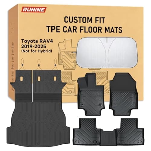 Runine Floor Mats for Toyota RAV4 20192023 2024 2025 Not for Hybrid All Weather Protection Custom Floor Mats Trunk Cargo and Car Windshield Cover Set for Car AccessoriesCar Floor Liners Set