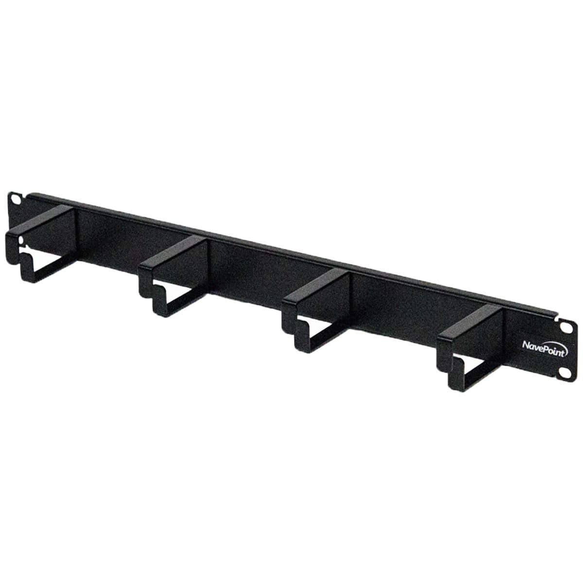 NavePoint 1U Horizontal 19-Inch Rack Mount Cable Management Panel with 4 D-Rings 2-Inches Deep Black