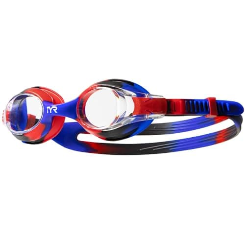 TYR Swimple Tie-Dye Kids' Swim Goggles - Non-Mirrored Swimming Goggles for Competitive Training and Recreation - Anti-Fog, UVA/UVB Protection, Watertight Seal - Clear/Blk