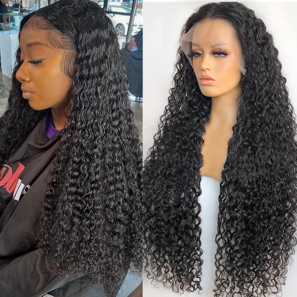13x4 Curly HD Lace Front Wigs Human Hair Preplukced180 Density HD Long Curly Human Hair Wigs for Black Women 10A Grade Glueless Unprocessed Virgin Deep Curly Hair Lace Frontal Wigs 28Inch