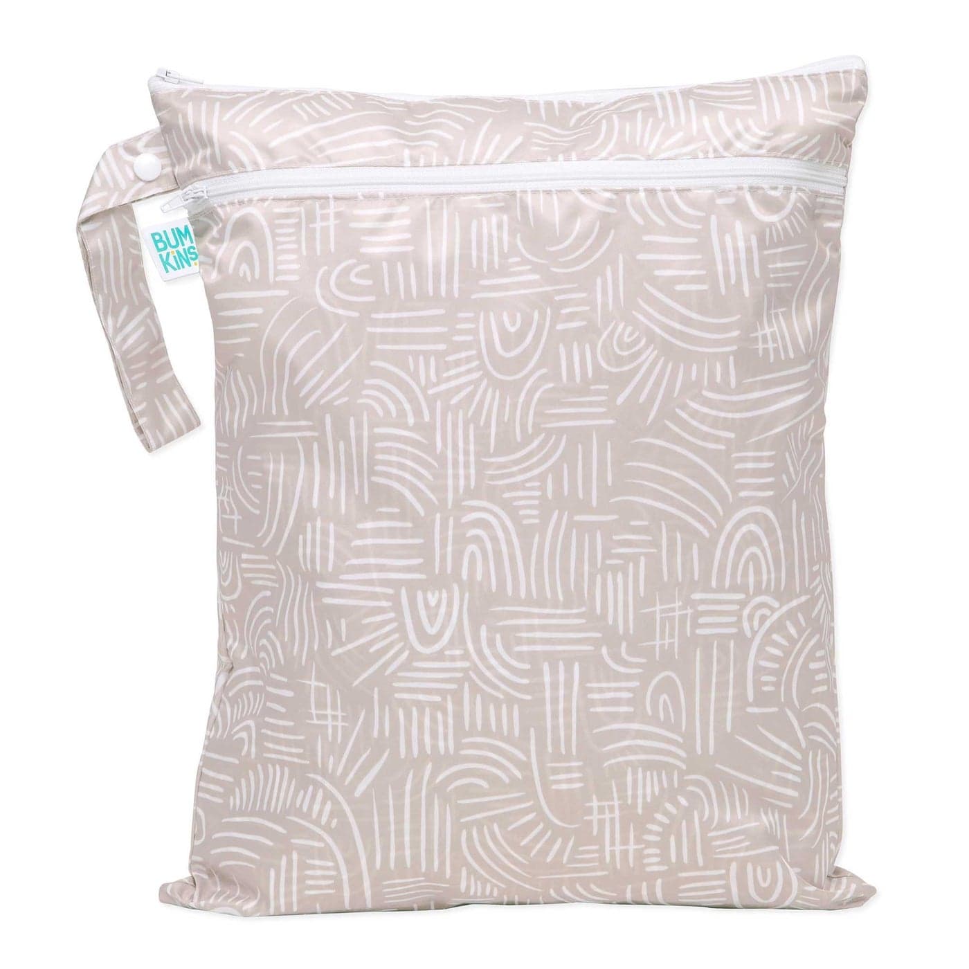 Bumkins Waterproof Wet Dry Bag for Baby Travel Swim Suit Cloth Diapers Pump Parts Pool Beach Gym Clothes Toiletry Hook to Stroller Daycare Zipper Reusable Wetdry Packing Pouch Boho Beige