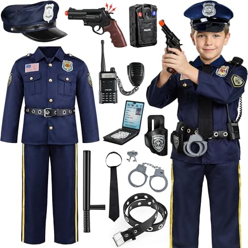 Joycover Police Costume for Kids Career Day Officer Costume for Boys Girls with Toy Accessories Toddler Kids Halloween Costumes Cop Outfit Kit for Halloween Dress Up Pretend Roleplay T4