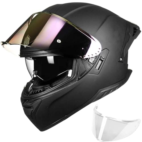 ILM Motorcycle Helmets for Men Women Full Face Helmets for Adults Motorcycle with Dual Visors Casco Para Moto 619 Matte Black L