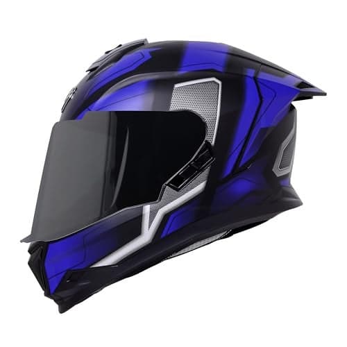 Steelbird SBH-57 Fighter F3 ISI and DOT Certified Full Face Helmet for Men and Women with Inner Silver Sun Shield (Large 600 MM, Glossy Black Blue)