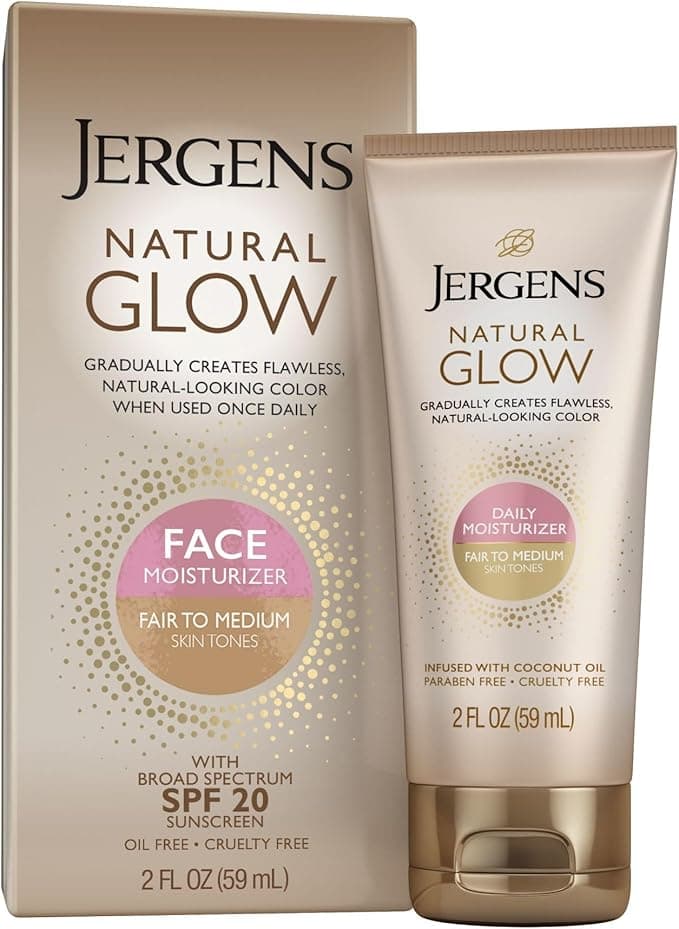 Jergens Natural Glow OilFree Daily Moisturizer for Face with Broad Spectrum SPF 20 Fair to Medium Skin Tones 2 Ounces