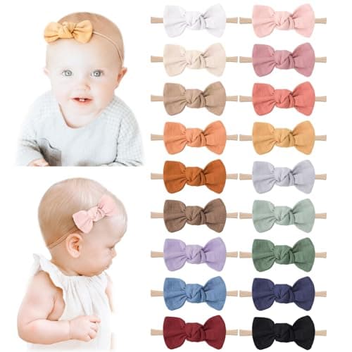 Niceye Baby Girl Bows and Headbands Handmade Stretchy Nylon Hairbands Hair Bows for Newborn Infant Toddler Soft Baby Hair Accessories 12 Packs