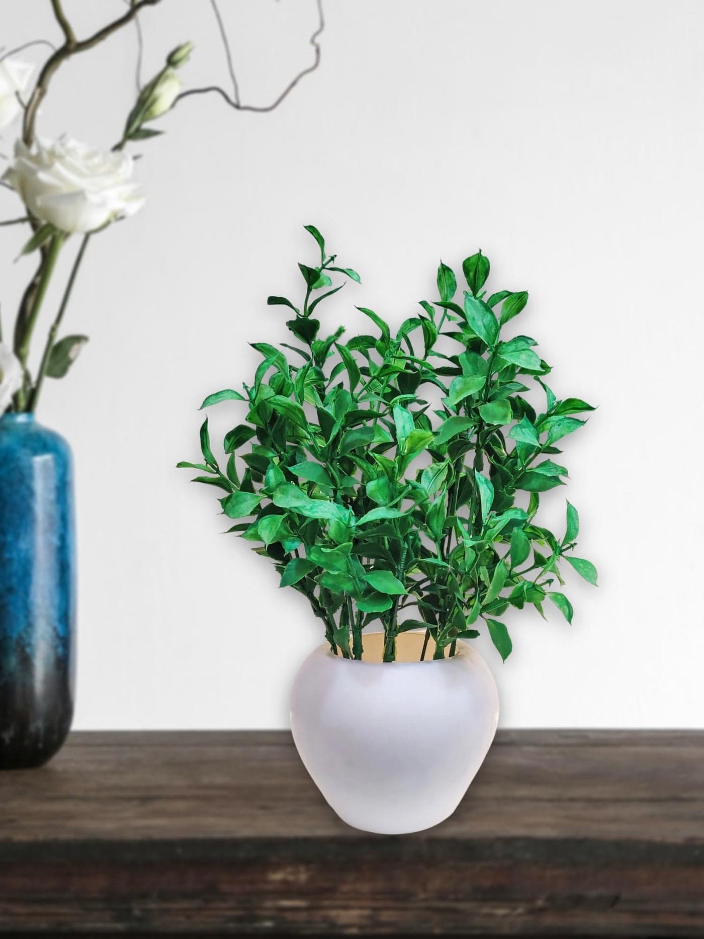 ARTSY® Artificial Plants with Pot for Home Decor, Leaves, Plants for Pot/vase, Home/Office Decor, Gift, Craft, Artificial Flowers with Pot, Combo, Pack of 1 Piece, 35 cm Height, Green Mix