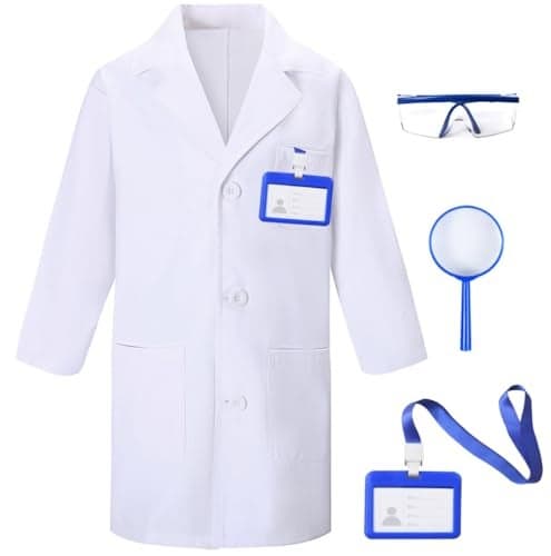 TOGROP 4Pcs Doctor Scientist Lab Costume for Kids Role Play Thick White Coat Birthday Party Gift 1012 Years