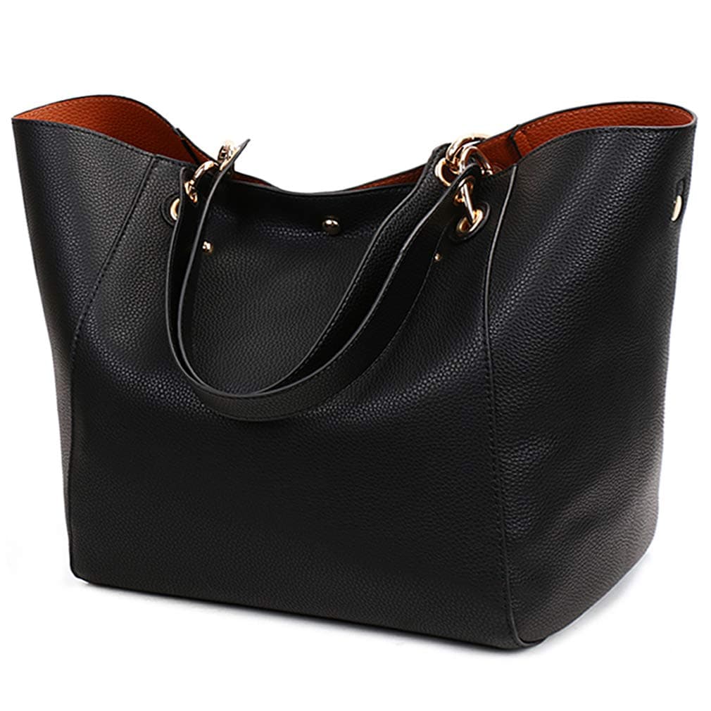 Pahajim Large Capacity Work Tote Bag for Women PU Leather Purses and Handbags Bucket Shoulder Bags Ladies Designer Travel Crossbody Purse black