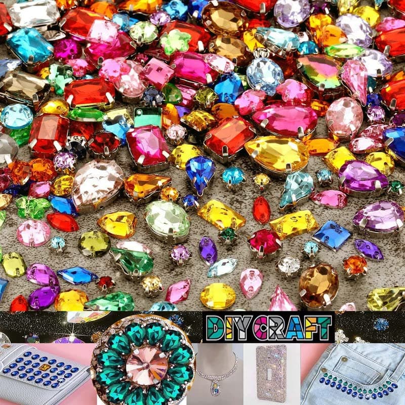 DIY Crafts 25 Pcs Mixed Sizes Sew on Rhinestone Glass Crystals Acrylic Gems with Hole Silver Prong Setting Flatback Claw Mix Shape Mix Size for DIY Crafts Dress Clothes 25 Pcs Mixed Sizes