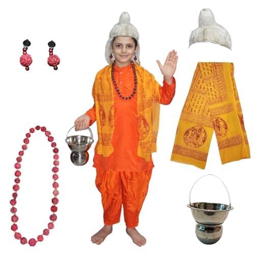 Kaku Fancy Dresses Silk, Polyester Sadhu Costume Of Ramleela/Dussehra/Ram Navami/Mythological Character Costume -Orange, 3-4 Years, For Boys