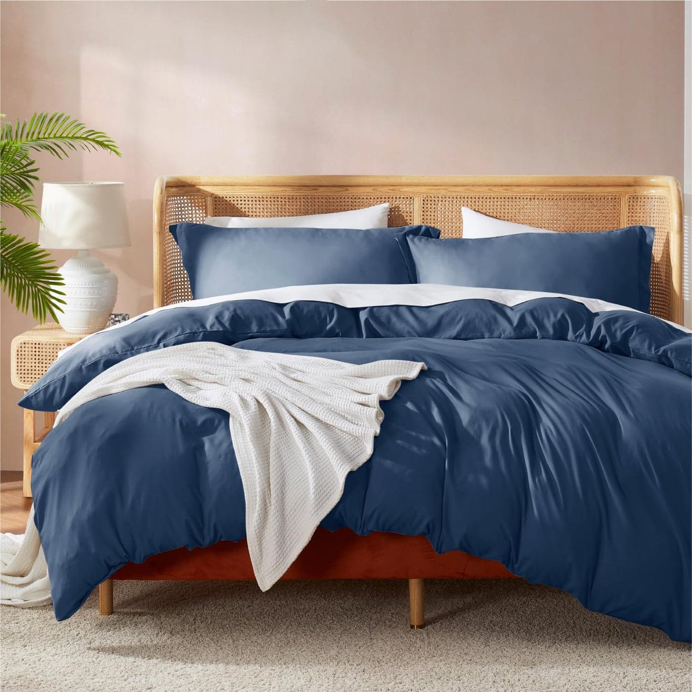 Nestl Navy Blue Duvet Cover Full Size Soft Double Brushed Full Size Duvet Cover Set 3 Piece with Button Closure 1 Duvet Cover 80x90 inches and 2 Pillow Shams