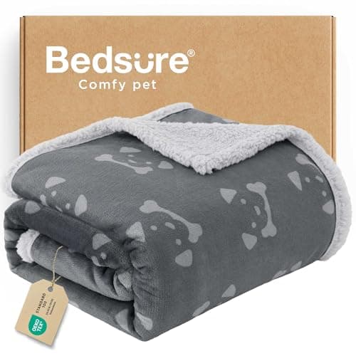 Bedsure Waterproof Dog Blankets for Small Dogs Soft Print Sherpa Fleece Puppy Cat Blanket Washable Cozy Plush Reversible Throw Furniture Protector for Pet Kitten Doggy 25X35 Anchor Gray