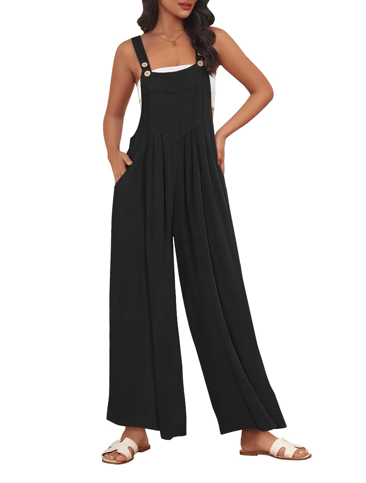 AUTOMET Womens Beach Vacation Outfits Jumpsuits Overalls Wide Leg Casual Summer Spring Outfits Rompers Trendy Jumpers Black L