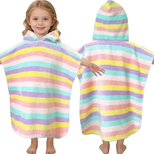 VOOVA MOVAS Hooded Toddler Towel 100 Cotton Oversized 24Years21X21Absorbent Hooded Poncho Towel for BabyPerfect for Pool Swimming Bath BeachColorful Rainbow Stripe