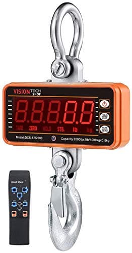VisionTechShop Digital Crane Scale DCSER 2000lb 1000kg Heavy Duty Compact Hanging Scale LED Display for Farm Factory