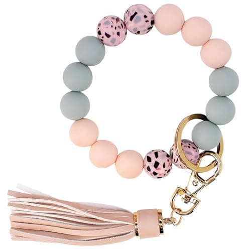 Zibuyu® Stylish Beaded Tassel Wristlet key chain for girls cute- Silicone Beaded Bracelet Charm for Women & Girls, Cute Bag Charms, Portable Car Key Holder