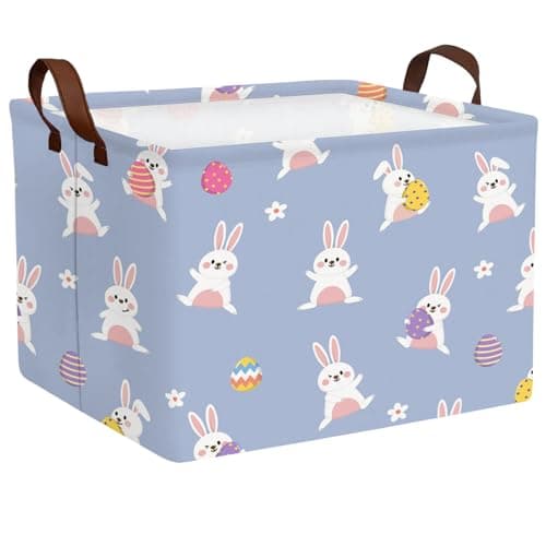 NIETEIN Kid Large Empty Easter Basket Gift Personalized Fabric Bunny Easter Basket for Boy and Girl Room Decor Storage Bin (Cute Rabbit Holding Easter Egg)