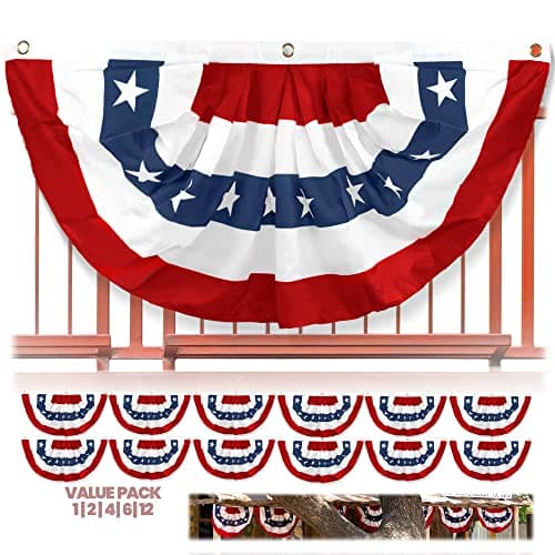 Anley US National Pleated Fan Flag 3x6 Feet American Bunting Flags Patriotic Stars Stripes Sharp Color and Fade Resistant Canvas Header and Brass Grommets United States 3 x 6 Feet Half Fan Banner
