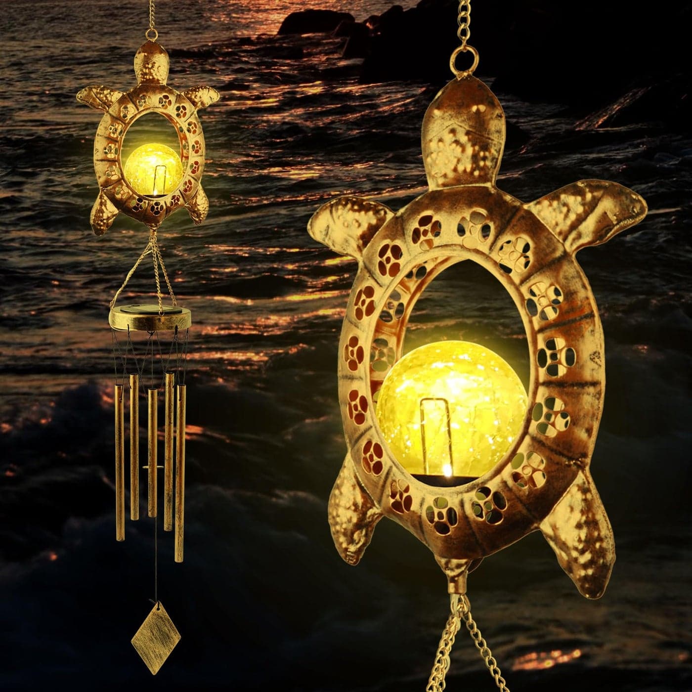 Solar Turtle Wind Chimes Tortoise WindChimes Light Windchime Outdoor Garden Decor Yard Decor Gifts for Women mom Grandma
