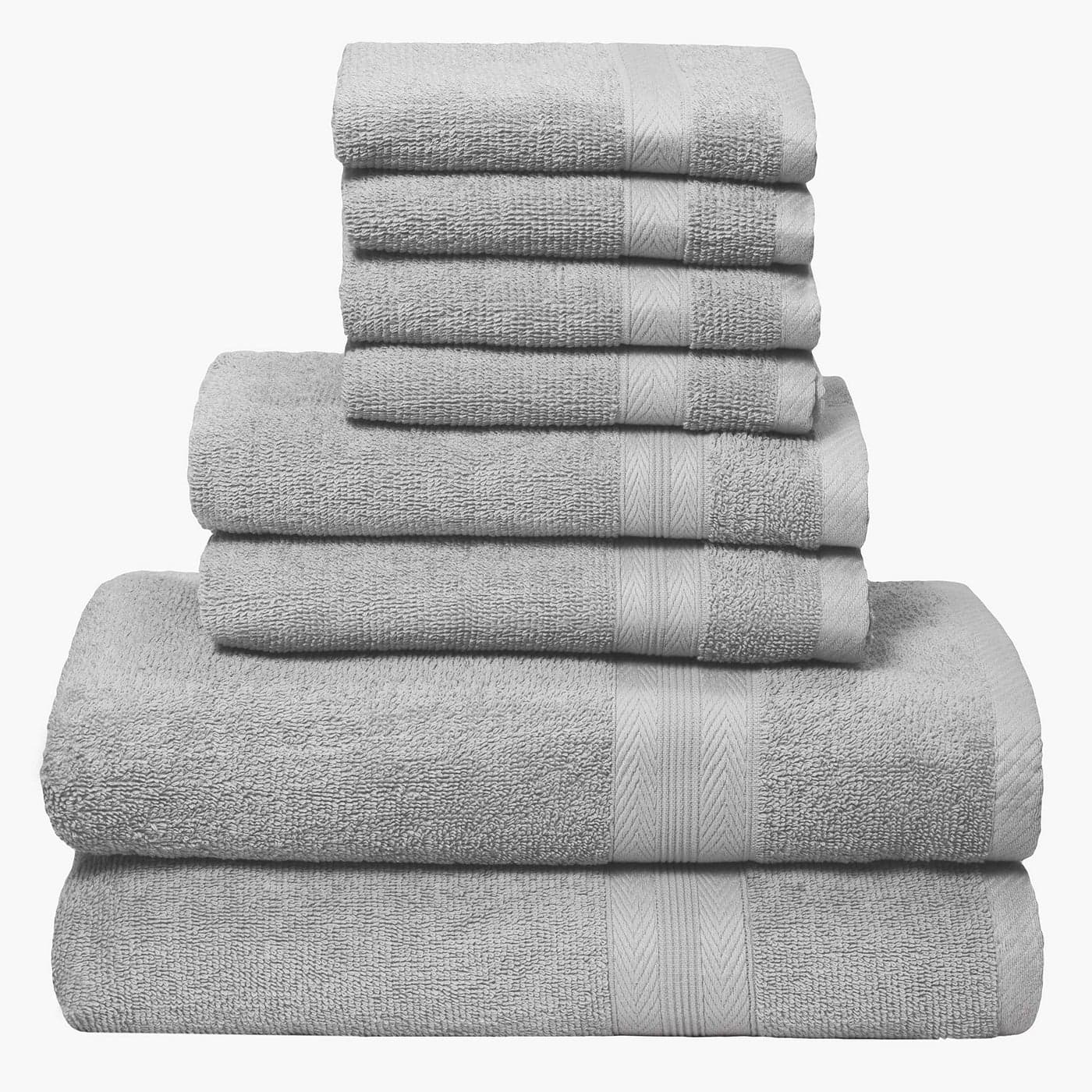 BOUTIQUO Light Grey Towel Set 8 Piece Bathroom Towel Set 100 Ring Spun Cotton 2 Bath Towel 27x54 2 Hand Towel 16x28 and 4 Washcloth 13x13 Ultra Soft Highly Absorbent Towel Set Light Grey