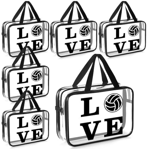 Shinylin 6 Pcs Volleyball Gift Bags with Zipper and Handles Clear PVC Waterproof Makeup Cosmetic Goodie Bag Volleyball Team Gift for Women Birthday Party Team Player LoverLove Style