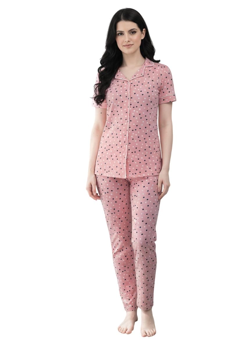 Dollar Missy Women's Combed Cotton Shirt Pyjama Night Suit (8905203531554_MMCC-851-PNK-PO1-L) Pink