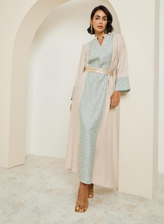 Women Green Embroidered A-Line Jalabiya