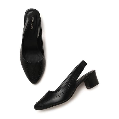 Marc Loire Women Pointed Toe Block Heel Sandal for Office Wear (Black, UK Footwear Size System, Adult, Women, Numeric, Medium, 5)