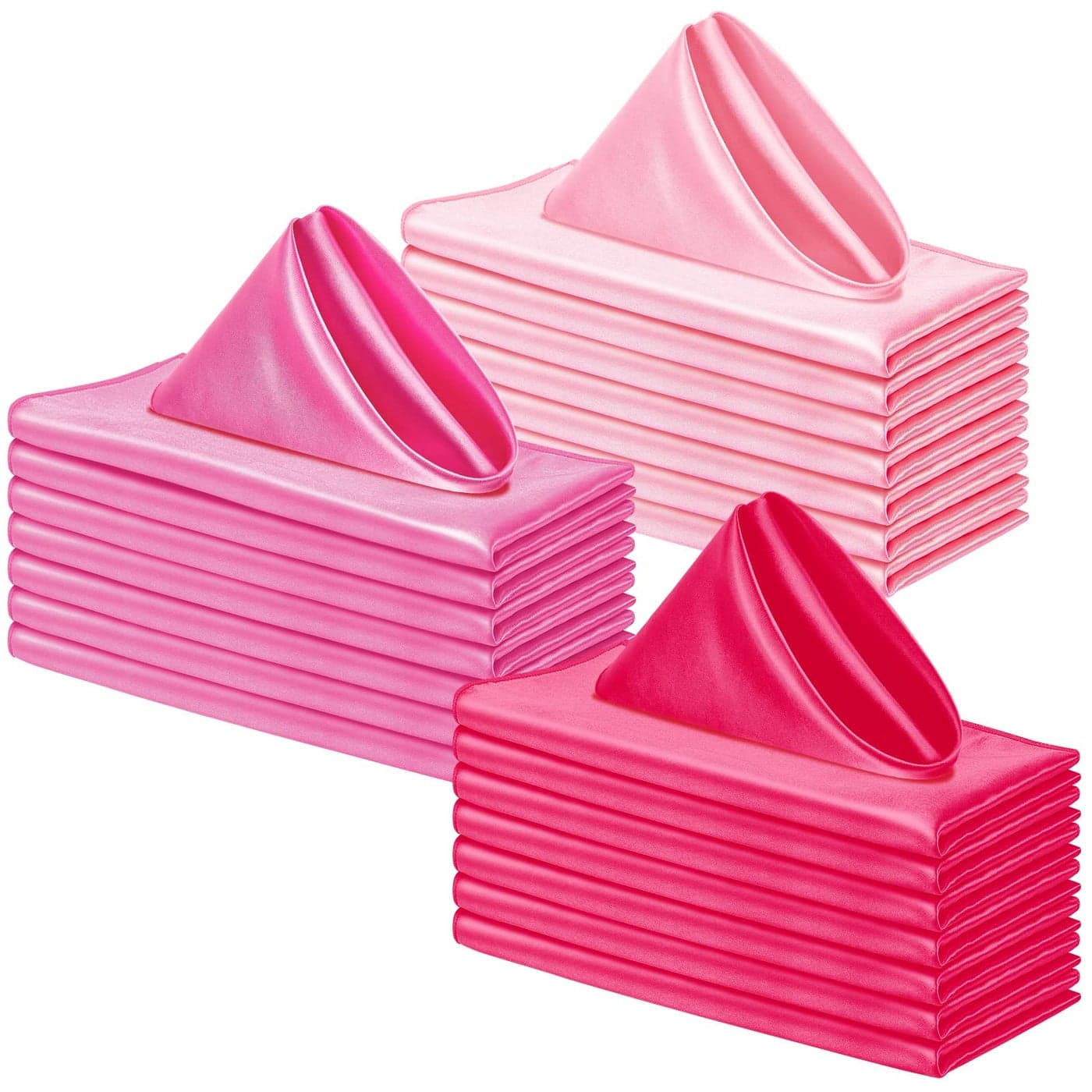 Amylove 24 Pcs Satin Silk Napkins 17 x 17 Inch Pink Hot Pink Satin Silk Cloth Square Reusable Soft Napkins for Wedding Restaurant Decor