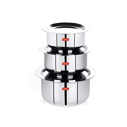Sumeet Stainless Steel Tope/patila/cookware with Lids, 370, 550, 800ml, 3 Piece (Steel)