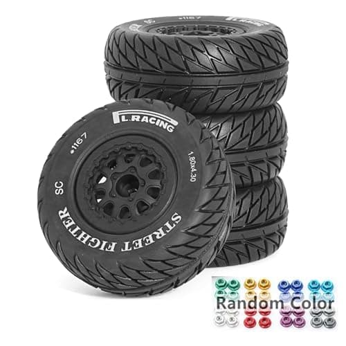 Chanmoo 110 RC Short Course Truck Wheels and Tires with 12mm Hex 110 Scale Off Road Tyres for 110 RC OffRoad Car Traxxas TRX4 Slash Arrma Losi Tenacity Vkar 10sc Hpi RC Buggy Car 4PCS E Tires