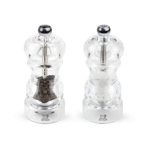 Peugeot - Nancy Manual Salt and Pepper Mill Set - Transparent Adjustable Grinders - Acrylic, Clear, 4.7 Inches