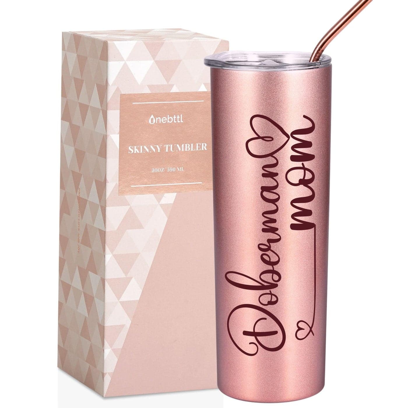 Onebttl Doberman Gifts for Women Best Doberman Pinscher Mom Gifts on Mothers Day Unique Dog Mom Gifts for Dobie Mama Rose Gold Stainless Steel Insulated Tumbler 20 oz
