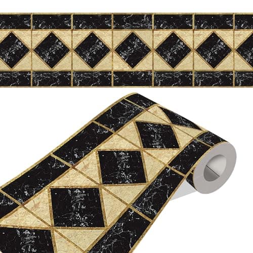 ELTON Peel and Stick Wallpaper Border - Stone Inlay Diamond Pattern - Glossy Laminated Waterproof PVC - for Kitchen, Tile, Living Room Bathroom Decoration 3 Inch X 10 feet Set of 2(BDR10, 2)