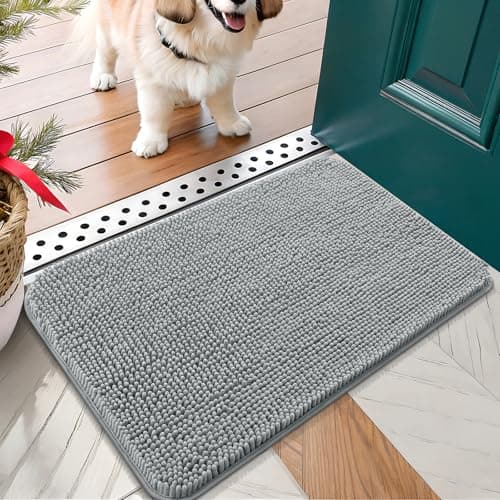 OLANLY Dog Door Mat for Muddy Paws 24x16 Absorbs Moisture and Dirt Absorbent NonSlip Washable Doormat Quick Dry Chenille Mud Mat for Dogs Entry Indoor Entryway Carpet for Inside Floor Grey