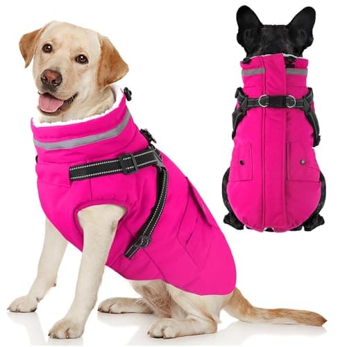 Dogcheer Dog Coat with Harness Waterproof Warm Dog Winter Jacket with Pockets Reflective Pet Fleece Jacket Turtleneck Snowsuit for Small Medium Large Dogs Pink XS