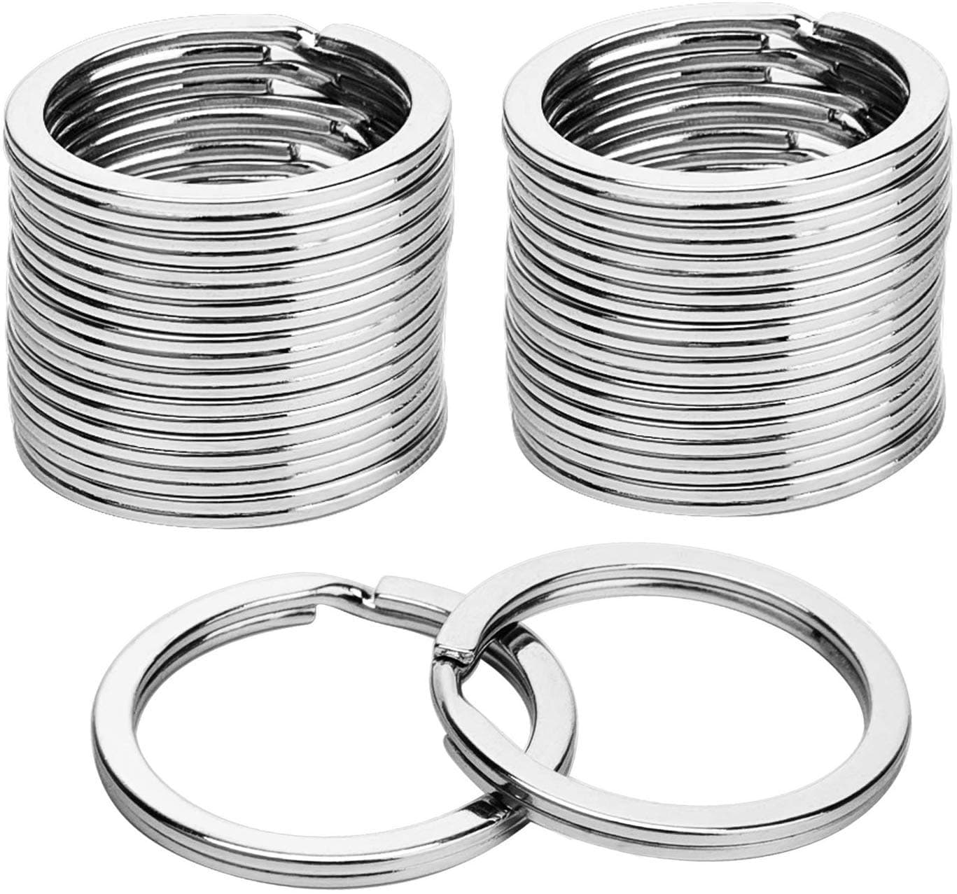 KINGFOREST 100Pack 1 Inch Metal Key Rings 25mm Silver Split Keychain Rings for Keys DIY Crafts Home Car Office Accessories Durable Nickel Flat Keyrings Bulk