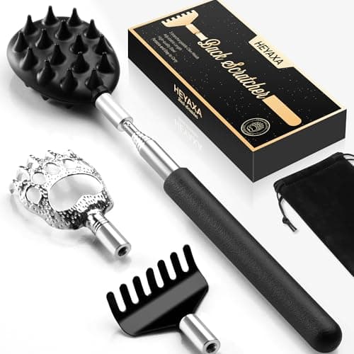 Telescoping Back Scratcher with 3Pcs Detachable Heads, Gifts for Christmas, Stocking Stuffers Birthday Gifts for Men, Women, Him, Her, Dad