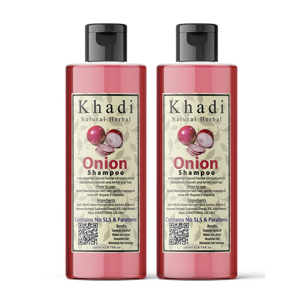 Khadi Natural Herbal Onion Shampoo For Hair Regrowth Suitable For Curly Dry And Frizzy Hair Controls Hair Fall AntiDandruff Parben And SLS Free Onion Shampoo Combo Pack Of 200Ml Each