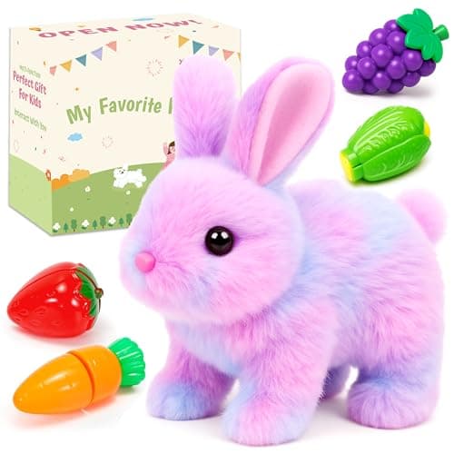 Easfan Walking Rabbit with Carrot nteractive Electronic Pet Plush Bunny Toy with Sounds and Movements Hoping Rabbit Ears Moving Educational Plush Toy Easter Birthday Gifts for Kids Girls 7Rainbow