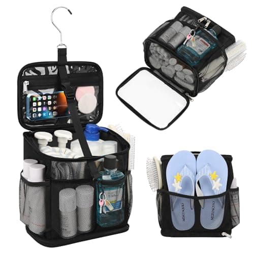 CUBETASTIC Shower Caddy Portable Mesh Shower Tote for Bathroom Gym Travel Camping Quick Dry Hanging Organizer Toiletry Bag with Handle for College Dorm Room Men Women