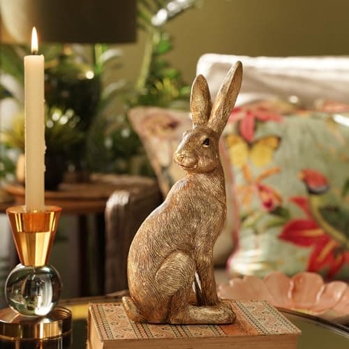PURE HOME + LIVING Gold Metal Finish Polyresin Rabbit Figurine - Medium for Home Decor, Statue Table Decor, Living Room Decor, Multifunctional Home Decor